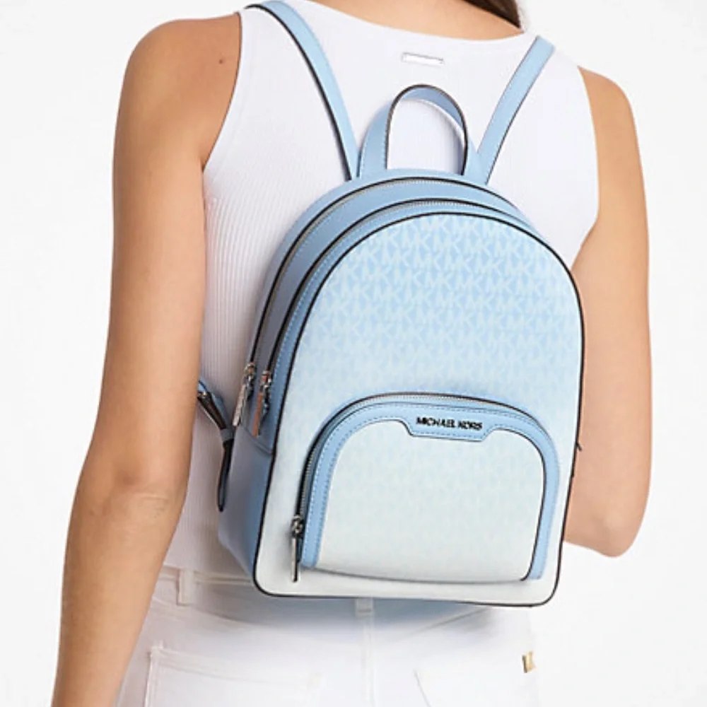 MICHAEL KORS Jaycee Medium Ombré Signature Logo Backpack Light Sky NWT
